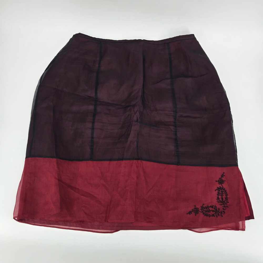 Whimsigoth Midi Skirt 90s Grunge Silk Lined Embroidered 16 Vintage WUC Red Black